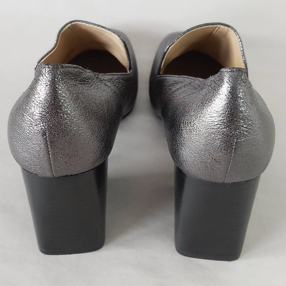 Marc Fisher Ltd Metallic Pumps Leather Square toe Block Heels Marlo Gray Shoes - Picture 5 of 11